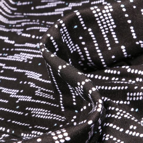 Tissu Jersey Viscose  Lignes de pointillés sur fond Noir