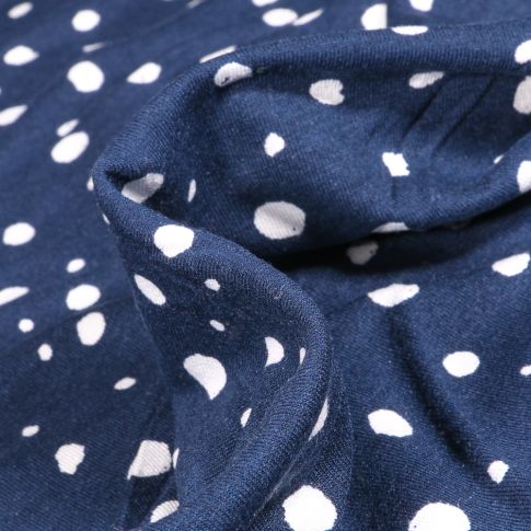 Tissu Jersey Viscose  Pois différentes tailles sur fond Bleu marine