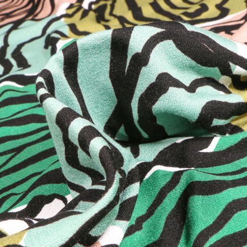 Tissu Jersey Viscose avec aspect crêpe Abstraits sur fond Vert menthe