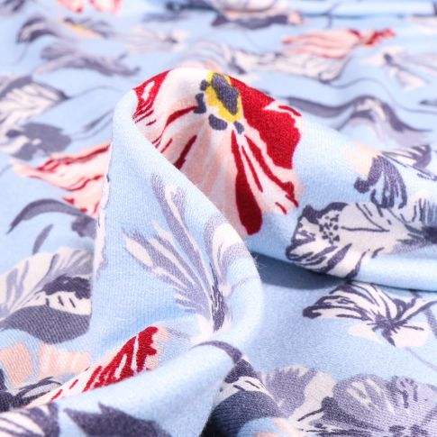 Tissu Jersey Viscose avec aspect crêpe Karine sur fond Bleu ciel