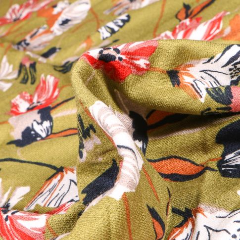 Tissu Jersey Viscose avec aspect crêpe Karine sur fond Vert