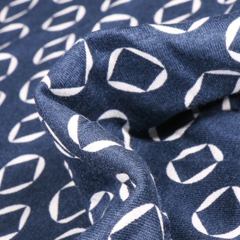 Tissu Jersey Viscose  Carré dans cercles sur fond Bleu marine