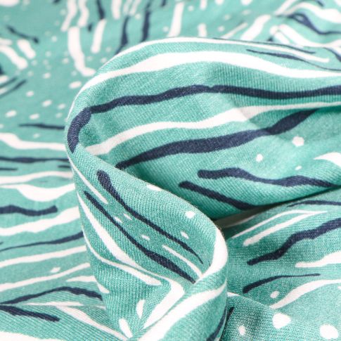 Tissu Jersey Viscose  Traits et pois sur fond Vert menthe