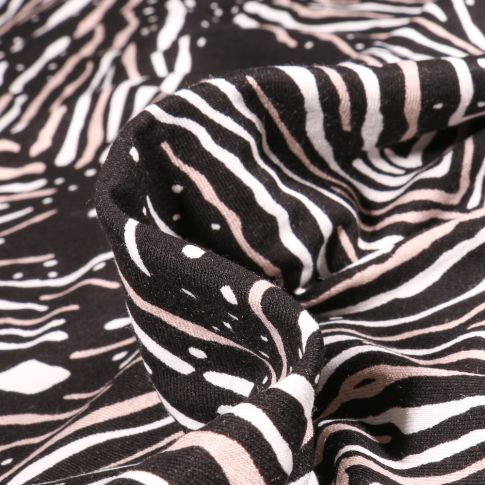 Tissu Jersey Viscose  Traits et pois sur fond Noir