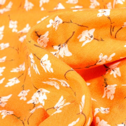Tissu Jersey Viscose  Brindilles de fleurs sur fond Jaune