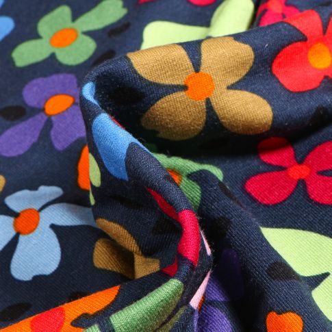 Tissu Jersey Viscose Stella Pensées colorées sur fond Bleu marine