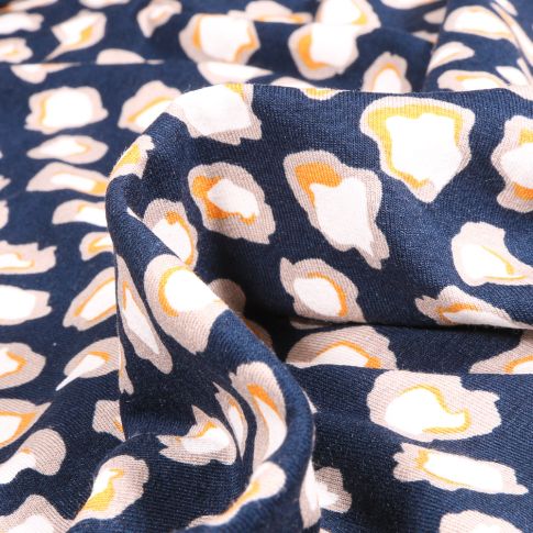 Tissu Jersey Viscose  Taches colorées sur fond Bleu marine