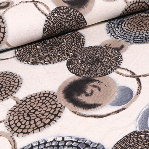 Tissu Jersey Viscose Lin Motifs abstraits sur fond Ecru