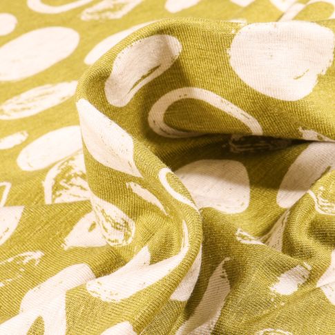 Tissu Jersey Viscose Lin Cercles et pois sur fond Vert
