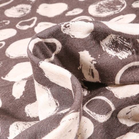 Tissu Jersey Viscose Lin Cercles et pois sur fond Gris