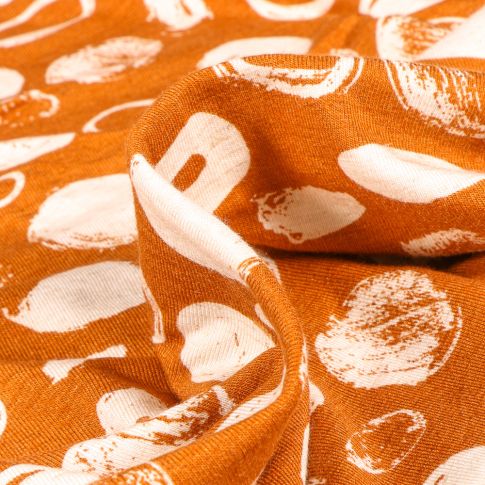 Tissu Jersey Viscose Lin Cercles et pois sur fond Ocre