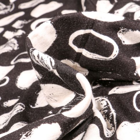 Tissu Jersey Viscose Lin Cercles et pois sur fond Noir