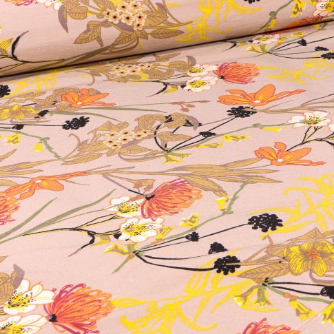 Tissu Bengaline Fleurs Protéa sur fond Beige