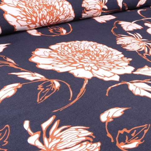 Tissu Bengaline Tina sur fond Bleu marine