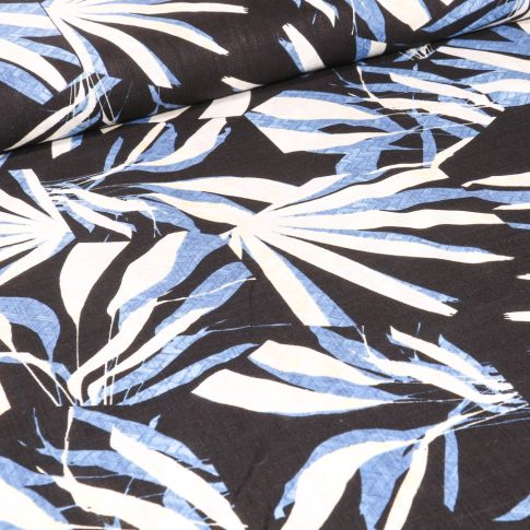 Tissu Coton Viscose Suzy bleu sur fond Noir