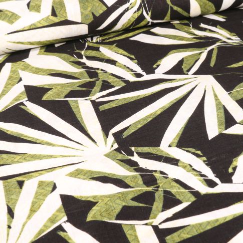 Tissu Coton Viscose Suzy vert sur fond Noir