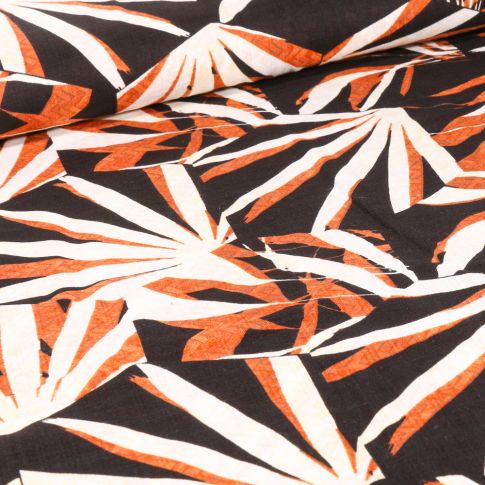 Tissu Coton Viscose Suzy orange sur fond Noir