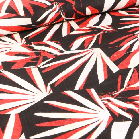 Tissu Coton Viscose Suzy rouge sur fond Noir