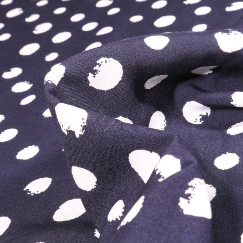 Tissu Viscose Popeline Pois XL irréguliers sur fond Bleu marine