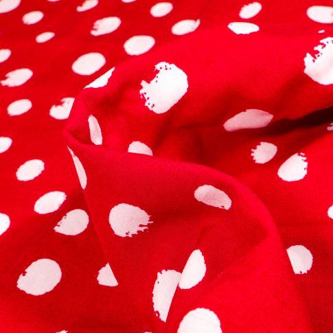 Tissu Viscose Popeline Pois XL irréguliers sur fond Rouge
