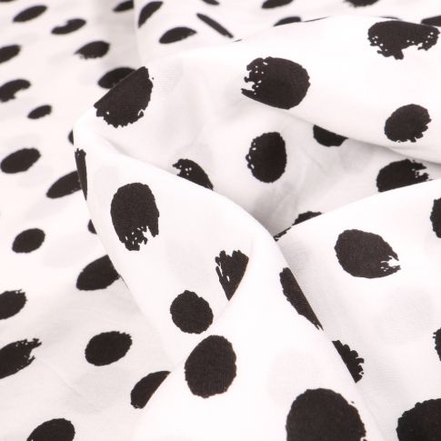Tissu Viscose Popeline Pois XL irréguliers sur fond Blanc