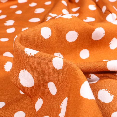 Tissu Viscose Popeline Pois XL irréguliers sur fond Orange