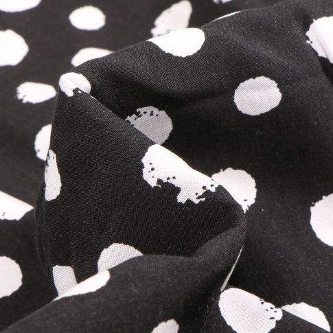 Tissu Viscose Pois XL irréguliers sur fond Noir