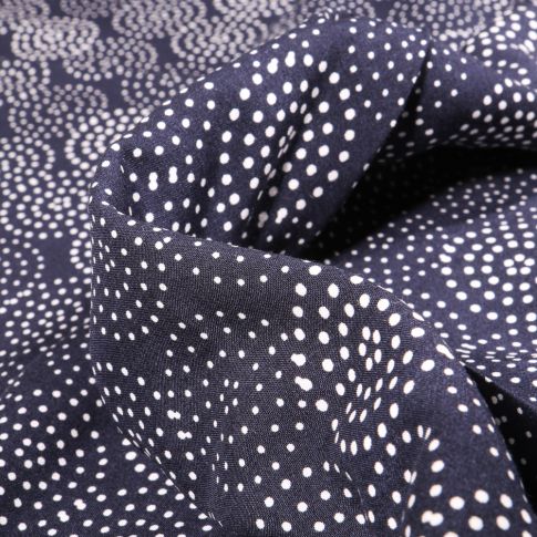 Tissu Viscose Popeline Cercles de points sur fond Bleu marine
