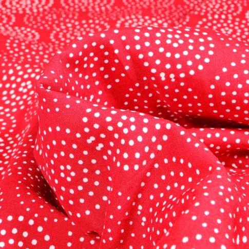 Tissu Viscose Popeline Cercles de points sur fond Rouge
