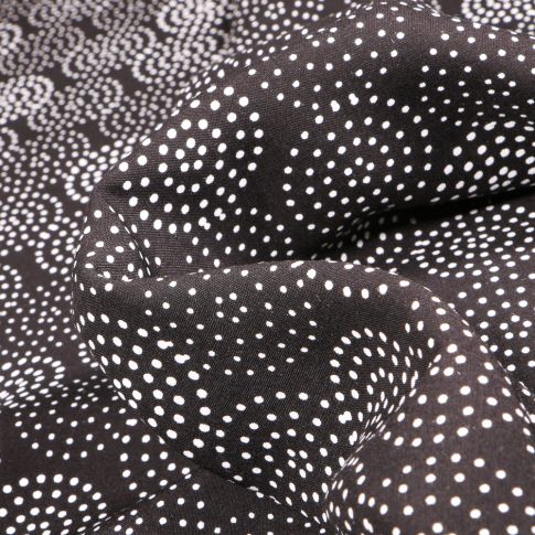 Tissu Viscose Popeline Cercles de points sur fond Noir