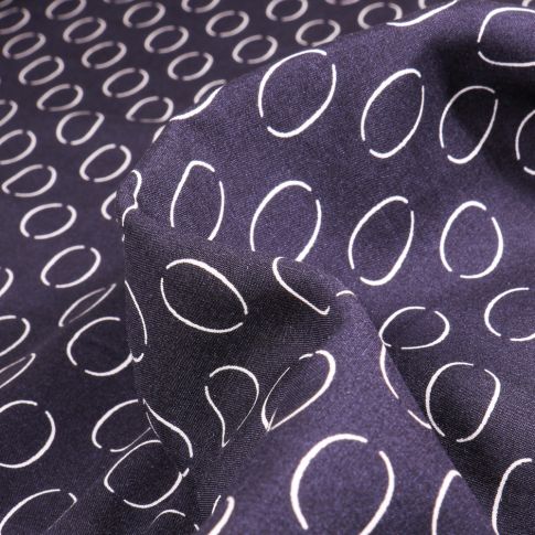 Tissu Viscose Popeline Anneaux sur fond Bleu marine