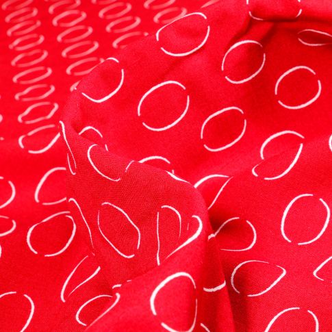 Tissu Viscose Popeline Anneaux sur fond Rouge