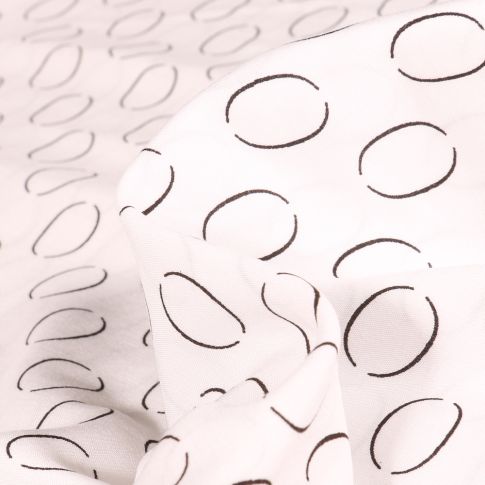 Tissu Viscose Popeline Anneaux sur fond Blanc