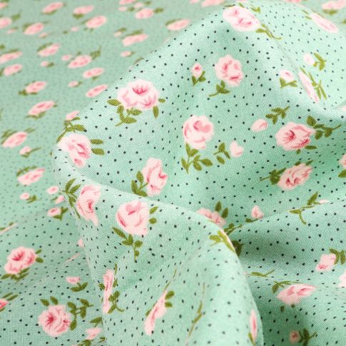 Tissu Viscose Popeline Marie-Louise sur fond Vert menthe