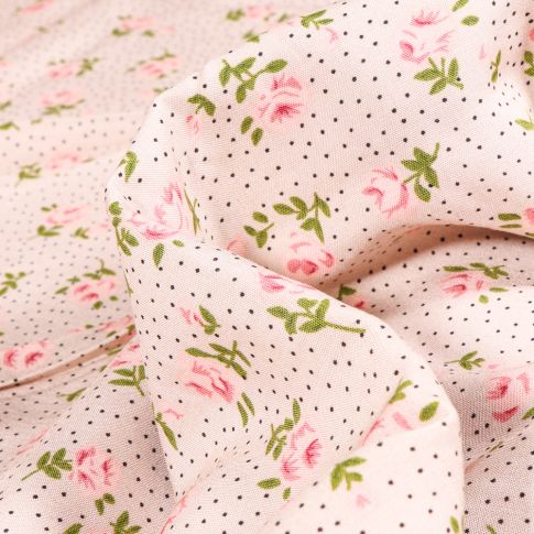 Tissu Viscose Popeline Marie-Louise sur fond Rose pâle