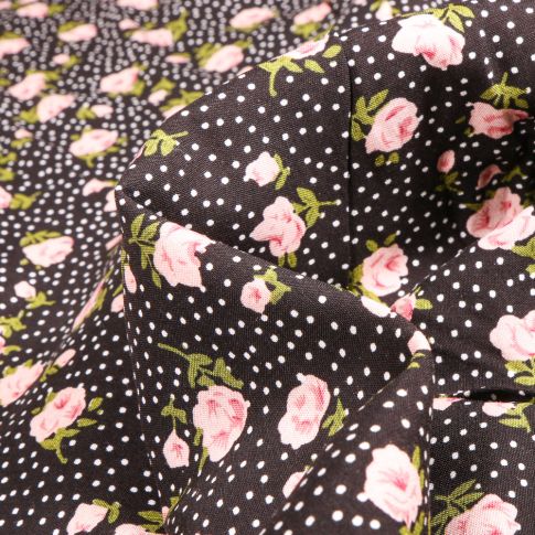 Tissu Viscose Popeline Marie-Louise sur fond Noir