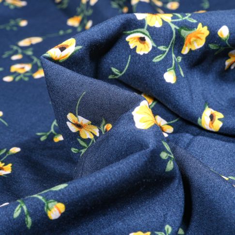 Tissu Viscose Popeline Valentina sur fond Bleu marine