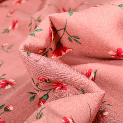 Tissu Viscose Popeline Valentina sur fond Rose