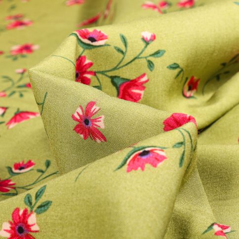 Tissu Viscose Popeline Valentina sur fond Vert