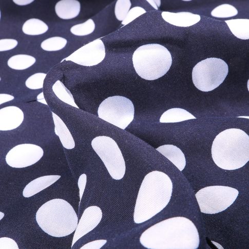 Tissu Viscose Pois XL sur fond Bleu marine