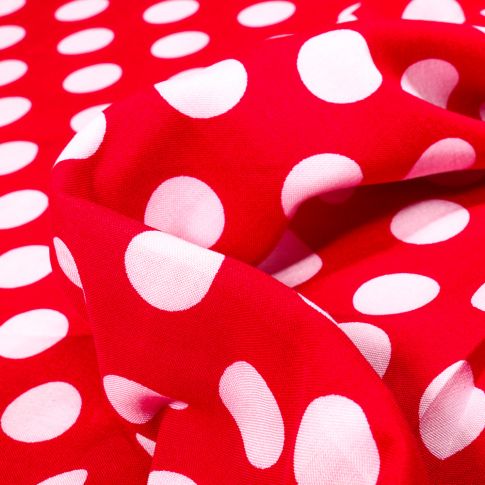 Tissu Viscose Pois XL sur fond Rouge