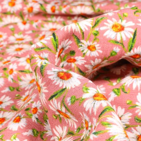Tissu Viscose texturé Pâquerettes sur fond Rose nude