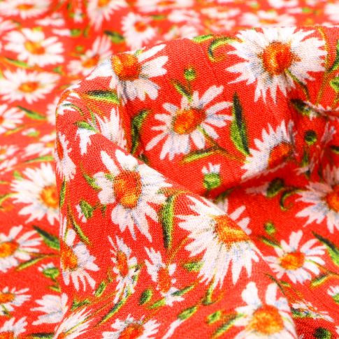 Tissu Viscose texturé Pâquerettes sur fond Orange