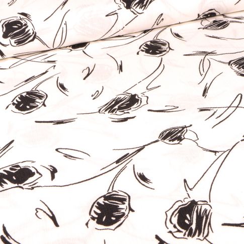 Tissu Viscose texturé Boutons de fleurs sur fond Blanc