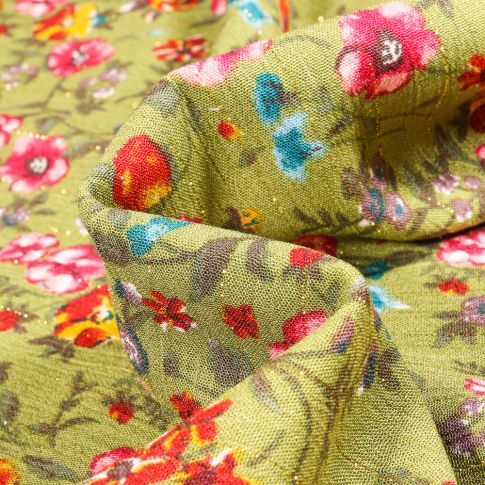 Tissu Viscose texturé Maria rayures lurex sur fond Vert