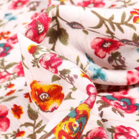 Tissu Viscose texturé Maria rayures lurex sur fond Blanc