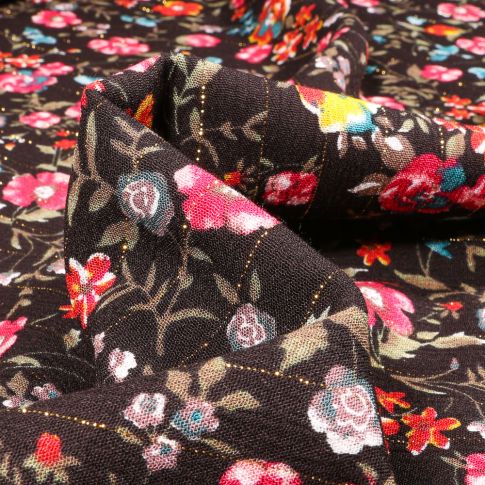 Tissu Viscose texturé Maria rayures lurex sur fond Noir