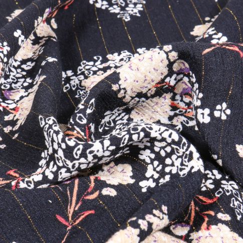 Tissu Crépon viscose lurex Isabella sur fond Bleu marine