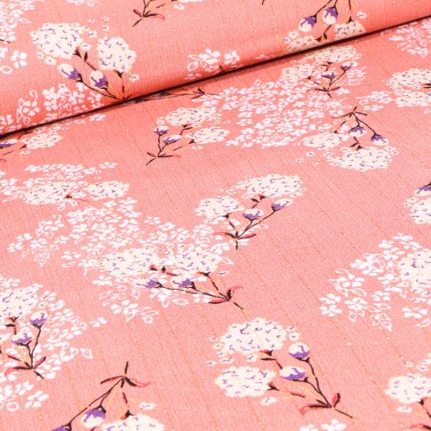 Tissu Viscose texturé Isabella rayures lurex sur fond Rose
