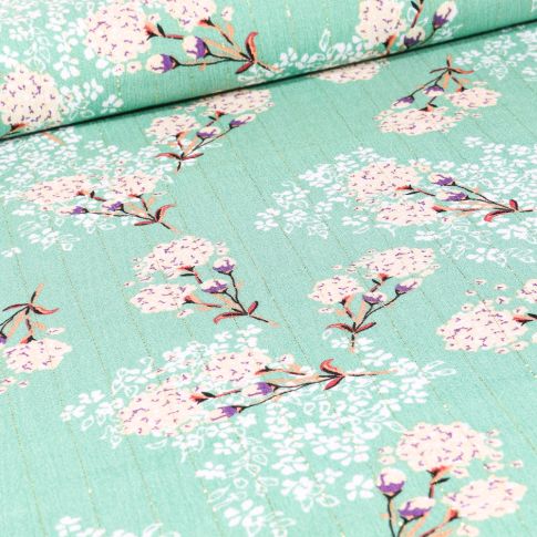 Tissu Viscose texturé Isabella rayures lurex sur fond Vert menthe
